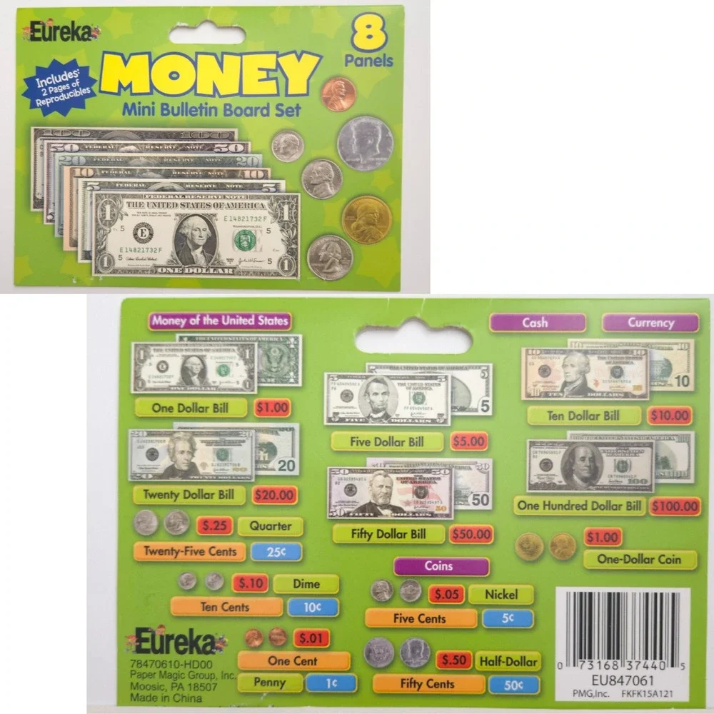 Eureka Money Teacher Bulletin Board Set & Monopoly Bills Classroom Border